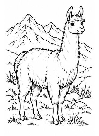 Ausmalbild Lama in den Anden