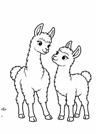 Ausmalbild Zwei Lama Jungtiere