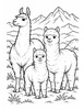 Ausmalbild Lama mit zwei Alpakas in den Anden