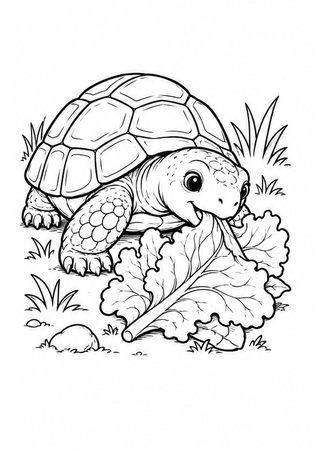 Ausmalbild Landschildkröte frisst Salatblatt