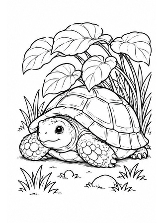 Ausmalbild Landschildkröte im Schatten einer Pflanze