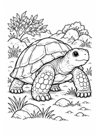 Ausmalbild Landschildkröte in trockener Landschaft