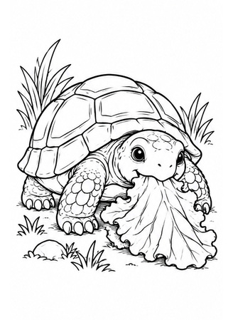 Ausmalbild Landschildkröte mit Salatblatt