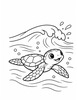 Ausmalbild Junge Meeresschildkröte schwimmt durch die Welle