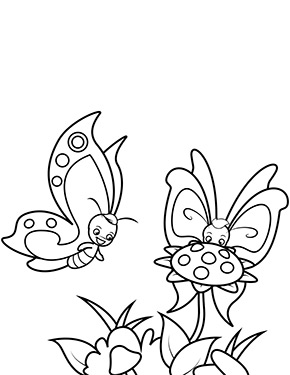 Ausmalbild Schmetterlinge und Sonnenblume