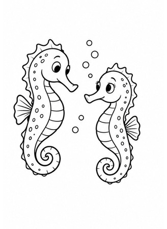 Ausmalbild Zwei Seepferdchen schwimmen zusammen