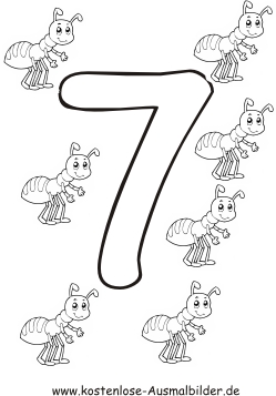 Ausmalbild Zahl sieben