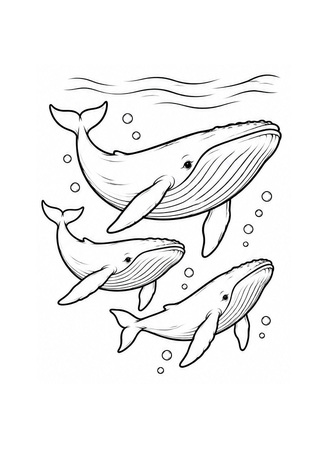 Ausmalbild Drei Wale schwimmen gemeinsam