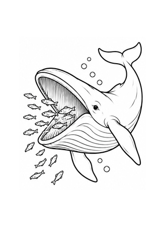Ausmalbild Wal frisst einen Fischschwarm