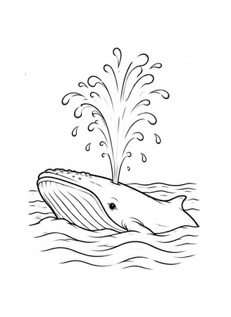 Ausmalbild Wal mit grosser Wasserfontäne