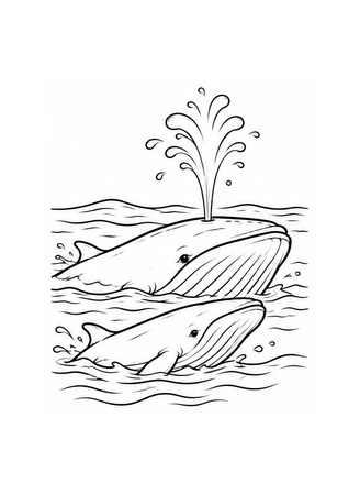 Ausmalbild Walmutter und Kalb an der Wasseroberfläche