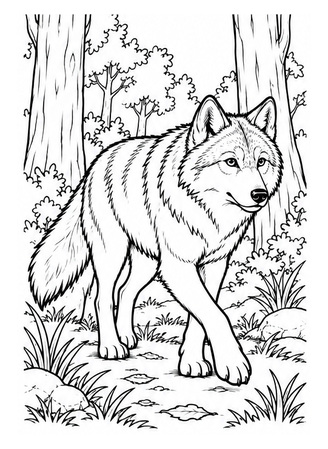 Ausmalbild Wolf läuft durch den Wald