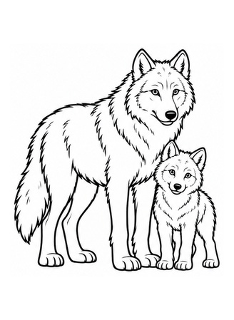 Ausmalbild Wolf mit Wolfswelpe