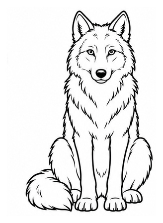 Ausmalbild Wolf sitzt von vorne