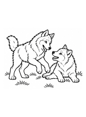 Ausmalbild Zwei Wolfswelpen spielen