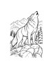 Ausmalbild Wolf heult auf Felsen