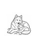 Ausmalbild Wolf liegt mit Wolfswelpe