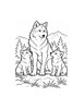 Ausmalbild Wolf mit zwei Wolfswelpen