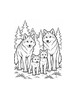 Ausmalbild Wolfsfamilie mit zwei Welpen