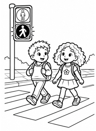 Ausmalbild An der Ampel warten