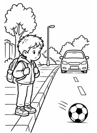 Ausmalbild Ball an der Strasse richtig