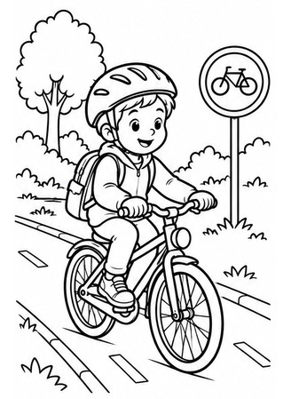 Ausmalbild Fahrrad mit Helm richtig