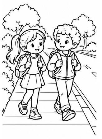 Ausmalbild Gemeinsam zur Schule