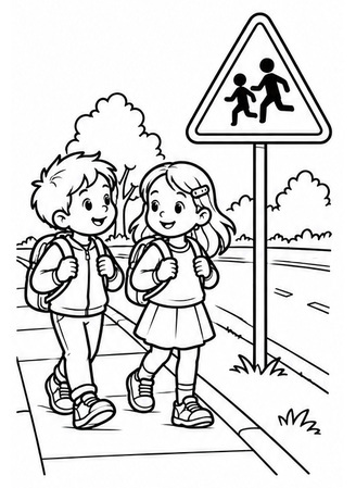 Ausmalbild Kinder Verkehrszeichen