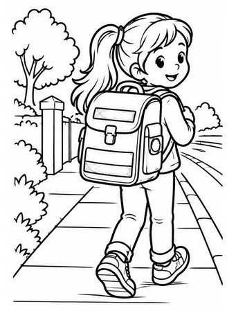 Ausmalbild Mädchen auf dem Gehweg