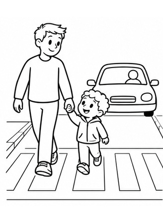 Ausmalbild Mit Erwachsenen Strasse überqueren