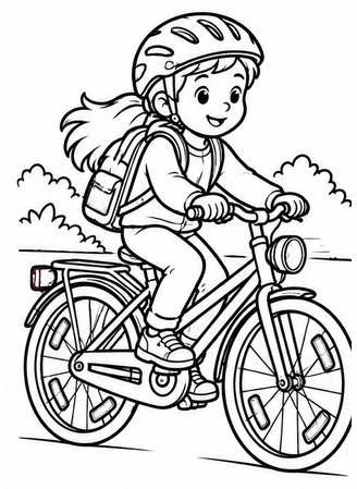 Ausmalbild Mit Helm Fahrrad fahren