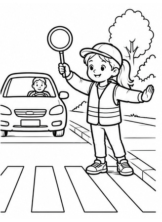 Ausmalbild Schülerlotse stoppt den Verkehr