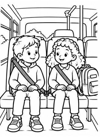 Ausmalbild Sicher im Bus sitzen