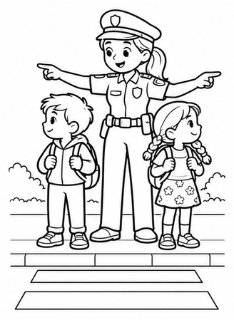 Ausmalbild Verkehrserziehung mit der Polizei