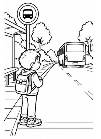 Ausmalbild Warten bis der Bus weg ist richtig