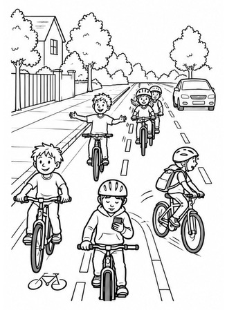 Ausmalbild Fahrradfahren im Strassenverkehr