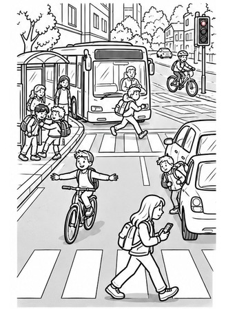 Ausmalbild Gefahren im Stadtverkehr