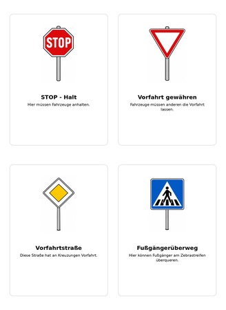 Verkehrszeichen Lernkarten für Kinder