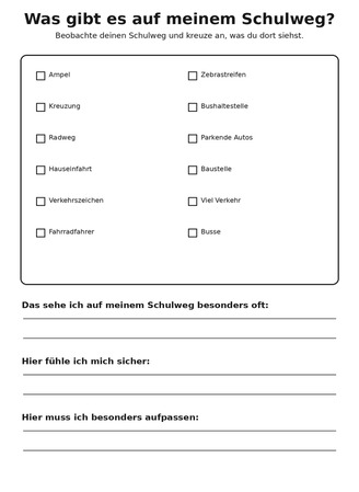 Ausmalbild Was gibt es auf meinem Schulweg