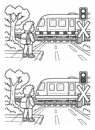 Ausmalbild Bahnübergang Unterschiede