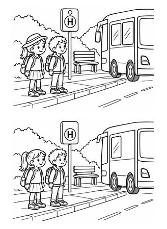 Ausmalbild Bushaltestelle Unterschiede