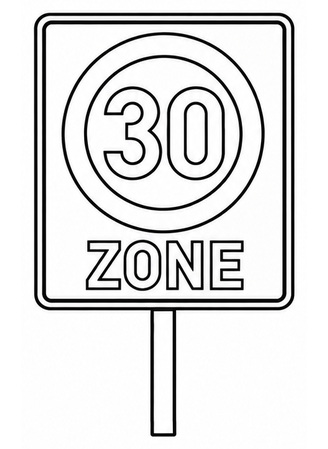 Ausmalbild Verkehrsschild Tempo 30 Zone