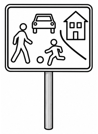 Ausmalbild Verkehrsschild Verkehrsberuhigter Bereich