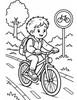 Ausmalbild Fahrrad auf dem Radweg mit Helm