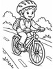 Ausmalbild Kind fährt mit Helm Fahrrad