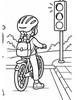 Ausmalbild Mit dem Fahrrad an der Ampel warten