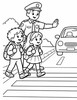 Ausmalbild Polizei hilft auf dem Schulweg