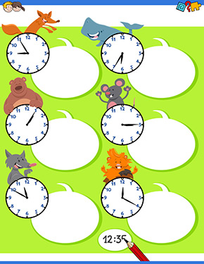 Arbeitsblatt Uhr mit Fuchs