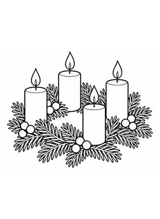 Ausmalbild Adventskranz mit vier brennenden Kerzen