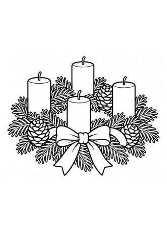 Ausmalbild Klassischer Adventskranz mit Schleife